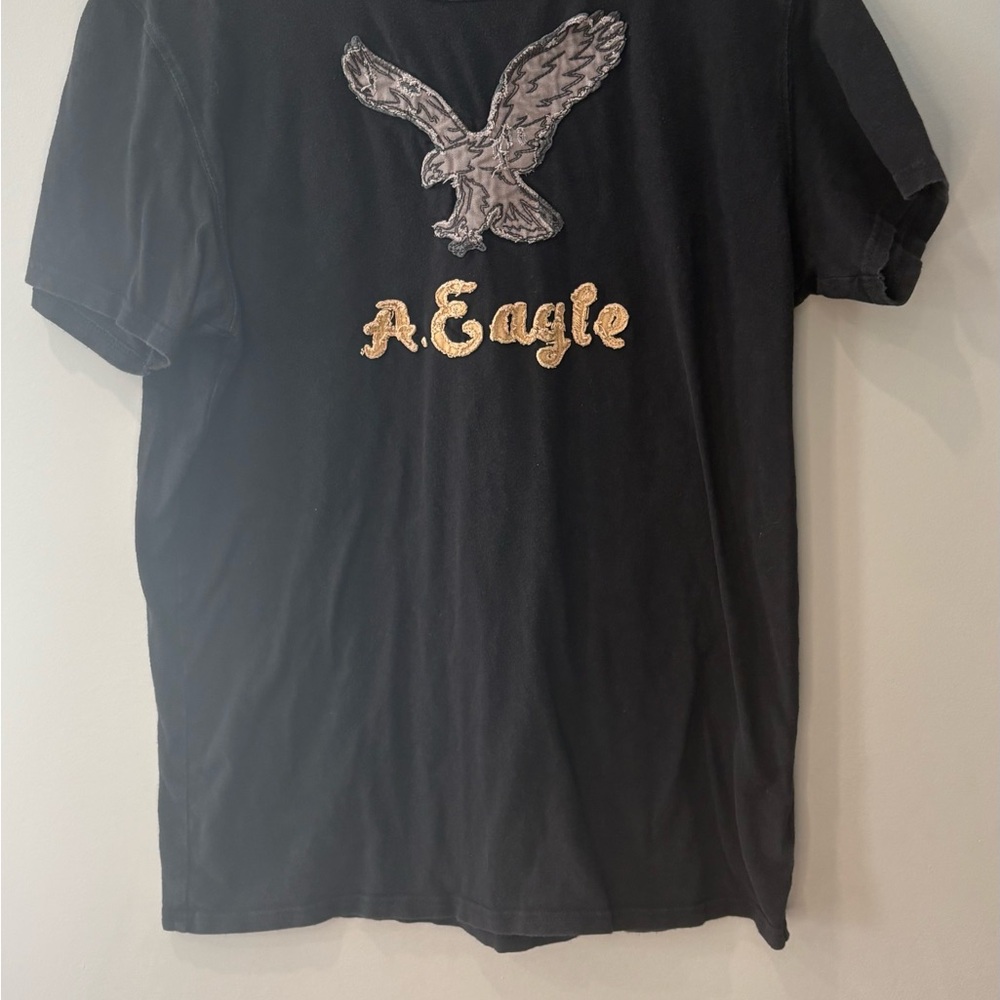 American Eagle Outfitters Black Tee with Embroidered Eagle